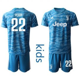 Juventus #22 Perin Light Blue Goalkeeper Kid Soccer Club Jersey