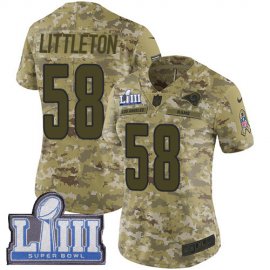 Nike Los Angeles Rams #58 Cory Littleton Camo Super Bowl LIII Bound Womens Stitched NFL Limited 2018 Salute to Service Jersey