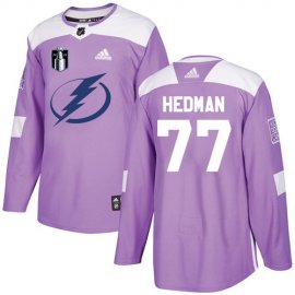 Adidas Tampa Bay Lightning #77 Victor Hedman Purple Authentic 2022 Stanley Cup Final Patch Fights Cancer Stitched NHL Jersey Mens
