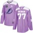 Adidas Tampa Bay Lightning #77 Victor Hedman Purple Authentic 2022 Stanley Cup Final Patch Fights Cancer Stitched NHL Jersey Mens
