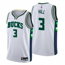 Milwaukee Milwaukee Bucks #3 George Hill Mens Nike White 2021/22 Swingman NBA Jersey – City Edition Mens