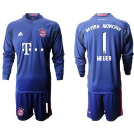 Bayern Munchen #1 Neuer Blue Goalkeeper Long Sleeves Soccer Club Jersey