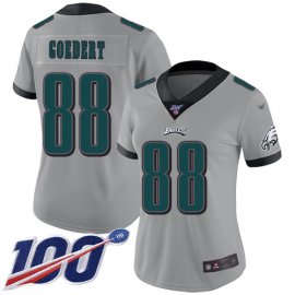 Nike Philadelphia Eagles #88 Dallas Goedert Silver Womens Stitched NFL Limited Inverted Legend 100th Season Jersey