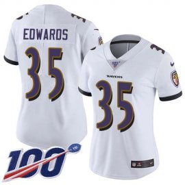 Nike Baltimore Ravens #35 Gus Edwards White Womens Stitched NFL 100th Season Vapor Untouchable Limited Jersey