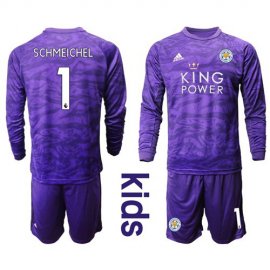 Leicester City #1 Schmeichel Purple Goalkeeper Long Sleeves Kid Soccer Club Jersey