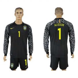 Brazil #1 Alisson Black Goalkeeper Long Sleeves Soccer Country Jersey