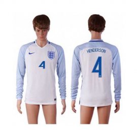 England #4 Henderson Home Long Sleeves Soccer Country Jersey