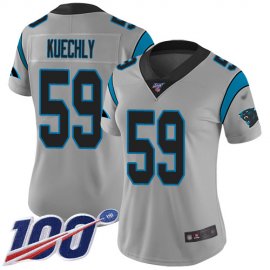Nike Carolina Panthers #59 Luke Kuechly Silver Womens Stitched NFL Limited Inverted Legend 100th Season Jersey