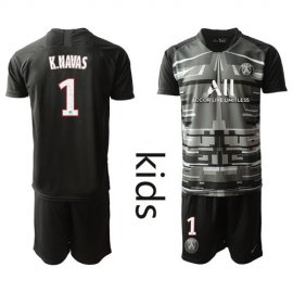 Paris Saint Germain #1 K.Navas Black Goalkeeper Kid Soccer Club Jersey