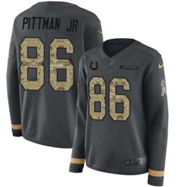Nike Indianapolis Colts #86 Michael Pittman Jr. Anthracite Salute to Service Womens Stitched NFL Limited Therma Long Sleeve Jersey