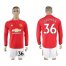 Manchester United #36 Darmian Red Home Long Sleeves Soccer Club Jersey
