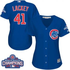 Chicago Cubs #41 John Lackey Blue Alternate 2016 World Series Champions Womens Stitched MLB Jersey