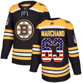 Adidas Boston Bruins #63 Brad Marchand Black Home Authentic USA Flag Stitched NHL Jersey