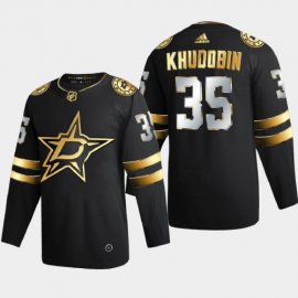 Dallas Stars #35 Anton Khudobin Mens Adidas Black Golden Edition Limited Stitched NHL Jersey