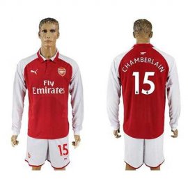 Arsenal #15 Chamberlain Red Home Long Sleeves Soccer Club Jersey