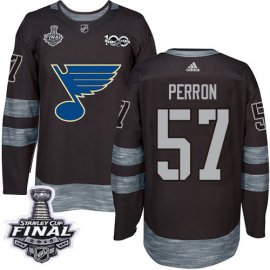 Adidas St. Louis Blues #57 David Perron Black 1917-2017 100th Anniversary 2019 Stanley Cup Final Stitched NHL Jersey