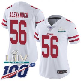 Nike San Francisco 49ers #56 Kwon Alexander White Super Bowl LIV 2020 Womens Stitched NFL 100th Season Vapor Limited Jersey