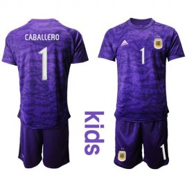 Argentina #1 Caballero Black Goalkeeper Kid Soccer Country Jersey