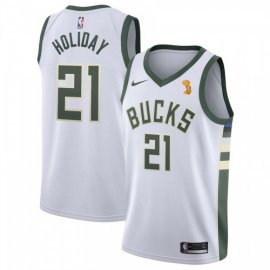 Nike Milwaukee Bucks #21 Jrue Holiday 2021 NBA Finals Champions Swingman Association Edition Jersey White Mens