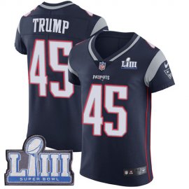 Nike New England Patriots #45 Donald Trump Navy Blue Team Color Super Bowl LIII Bound Mens Stitched NFL Vapor Untouchable Elite Jersey