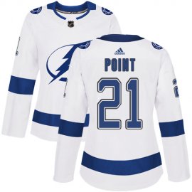 Adidas Tampa Bay Lightning #21 Brayden Point White Road Authentic Womens Stitched NHL Jersey