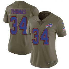 Nike Buffalo Bills #34 Thurman Thomas Olive Womens Stitched NFL Limited 2017 Salute to Service Jersey