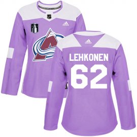 Adidas Colorado Avalanche #62 Artturi Lehkonen Purple Womens 2022 Stanley Cup Final Patch Authentic Fights Cancer Stitched NHL Jersey Womens