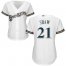Milwaukee Brewers #21 Travis Shaw White Home Womens Stitched MLB Jersey