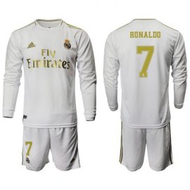 Real Madrid #7 Ronaldo White Home Long Sleeves Soccer Club Jersey