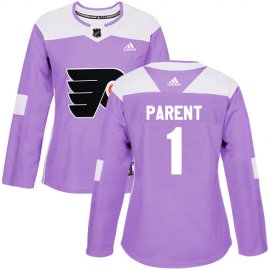 Adidas Philadelphia Flyers #1 Bernie Parent Purple Authentic Fights Cancer Womens Stitched NHL Jersey