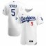Los Angeles Dodgers #5 Corey Seager Mens Nike White Home 2020 World Series Champions Authentic Player MLB Jersey