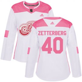 Adidas Detroit Red Wings #40 Henrik Zetterberg White/Pink Authentic Fashion Womens Stitched NHL Jersey