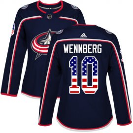 Adidas Columbus Blue Jackets #10 Alexander Wennberg Navy Blue Home Authentic USA Flag Womens Stitched NHL Jersey