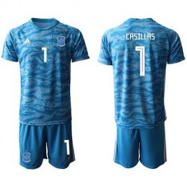 Spain #1 Casillas Blue Goalkeeper Soccer Country Jersey