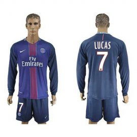 Paris Saint-Germain #7 Lucas Home Long Sleeves Soccer Club Jersey