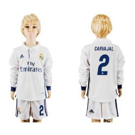 Real Madrid #2 Carvajal Home Long Sleeves Kid Soccer Club Jersey