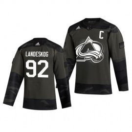 Colorado Avalanche #92 Gabriel Landeskog Adidas 2019 Veterans Day Mens Authentic Practice NHL Jersey Camo