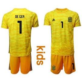 Spain #1 De Gea Yellow Goalkeeper Kid Soccer Country Jersey