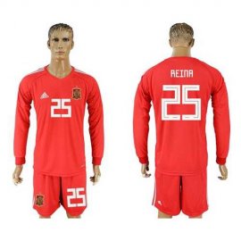 Spain #25 Reina Red Long Sleeves Goalkeeper Soccer Country Jersey