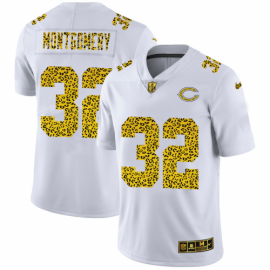 Chicago Chicago Bears #32 David Montgomery Mens Nike Flocked Leopard Print Vapor Limited NFL Jersey White