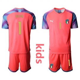 Italy #1 Buffon Pink Goalkeeper Kid Soccer Country Jersey