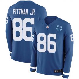 Nike Indianapolis Colts #86 Michael Pittman Jr. Royal Blue Team Color Mens Stitched NFL Limited Therma Long Sleeve Jersey