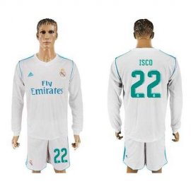 Real Madrid #22 Isco White Home Long Sleeves Soccer Club Jersey