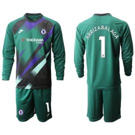 Chelsea #1 Arrizabalaga Green Goalkeeper Long Sleeves Soccer Club Jersey
