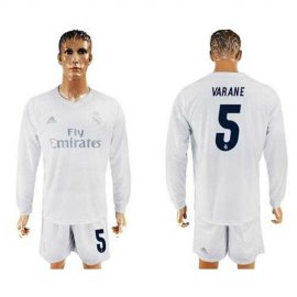 Real Madrid #5 Varane Marine Environmental Protection Home Long Sleeves Soccer Club Jersey
