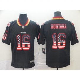 Nike San Francisco 49ers #16 Joe Montana Black Mens Stitched NFL Limited Rush USA Flag Jersey