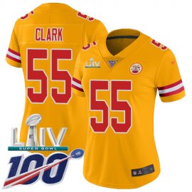 Nike Kansas City Chiefs #55 Frank Clark Gold Super Bowl LIV 2020 Womens Stitched NFL Limited Inverted Legend 100th Season Jersey