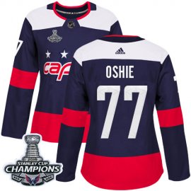 Adidas Washington Capitals #77 T.J. Oshie Navy Authentic 2018 Stadium Series Stanley Cup Final Champions Womens Stitched NHL Jersey