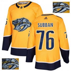 Adidas Nashville Predators #76 P.K Subban Yellow Home Authentic Fashion Gold Stitched NHL Jersey