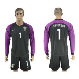 Brazil #1 Jefferson Black Goalkeeper Long Sleeves Soccer Country Jersey